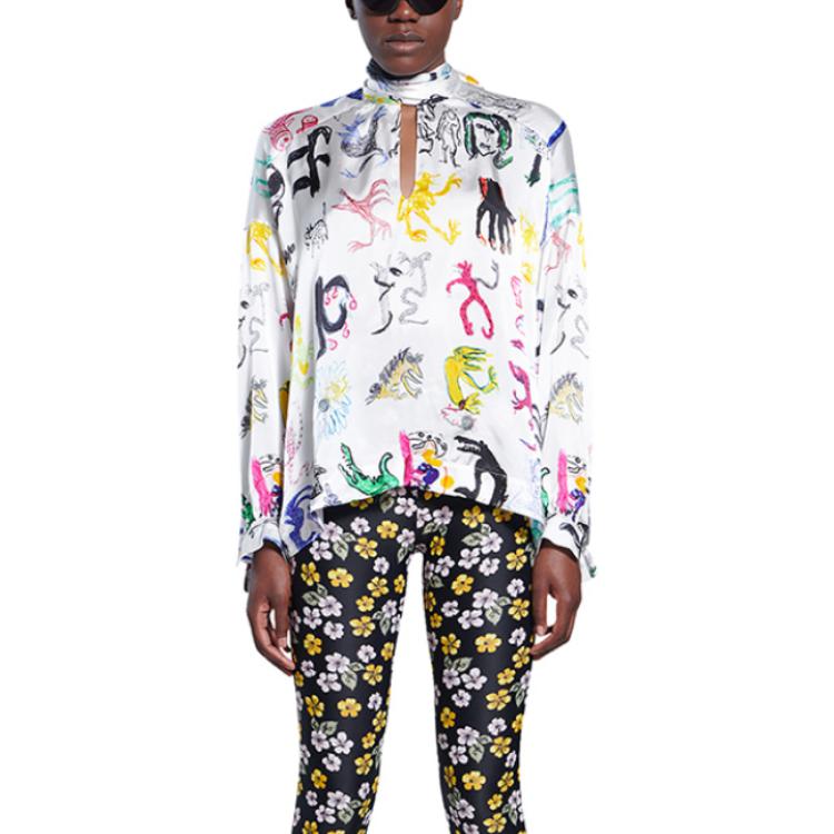 (Women) Balenciaga  Multicolor High Neck Printed Long Sleeve Shirt Regular Fit. 595072TLL559000 圖 4