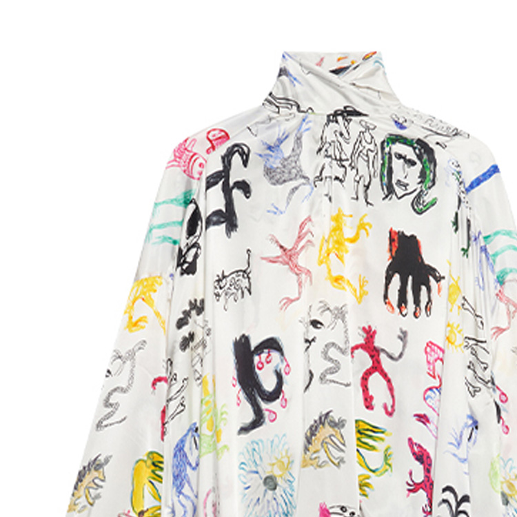 (Women) Balenciaga  Multicolor High Neck Printed Long Sleeve Shirt Regular Fit. 595072TLL559000 圖 7
