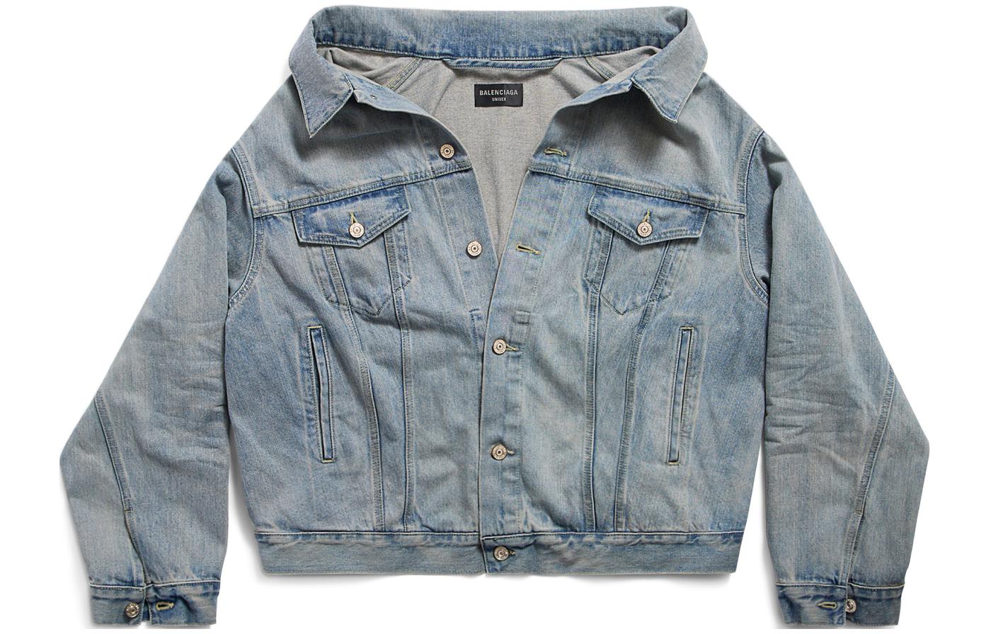 (Women) Balenciaga  Off Shoulder Denim Jacket Light Blue Loose Fit Stylish Coat 786638TQW556379