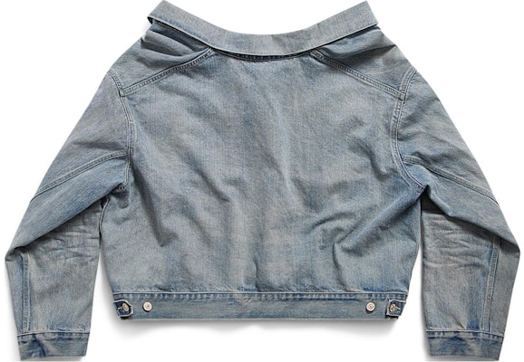(Women) Balenciaga Off Shoulder Denim Jacket Light Blue Loose Fit Stylish Coat 786638TQW556379 Lookbook (Women) Balenciaga Off Shoulder Denim Jacket Light Blue Loose Fit Stylish Coat 786638TQW556379