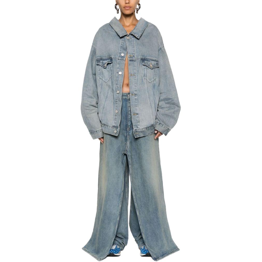 Shop (W) 발렌시아가 오프숄더 데님 자켓 라이트 블루 루즈핏 스타일리시 코트 786638TQW556379