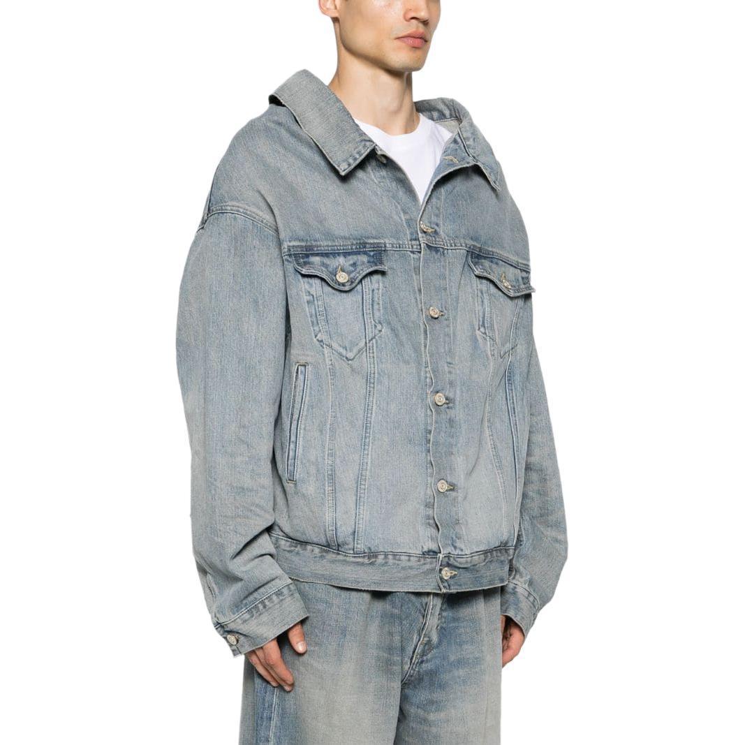 Details for (W) 발렌시아가 오프숄더 데님 자켓 라이트 블루 루즈핏 스타일리시 코트 786638TQW556379