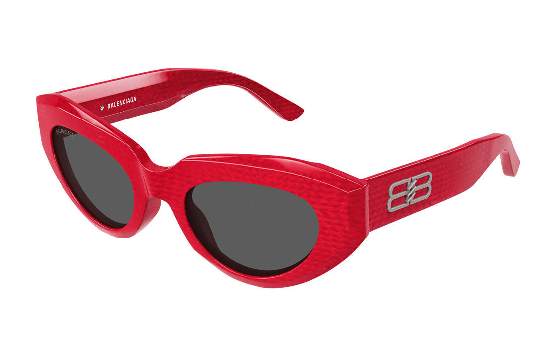 (Women) Balenciaga  Oval Red Acetate Sunglasses with Logo Temples. 18430840
