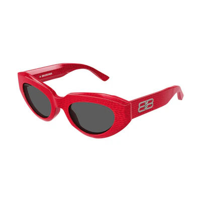 (Women) Balenciaga Oval Red Acetate Sunglasses with Logo Temples. 18430840