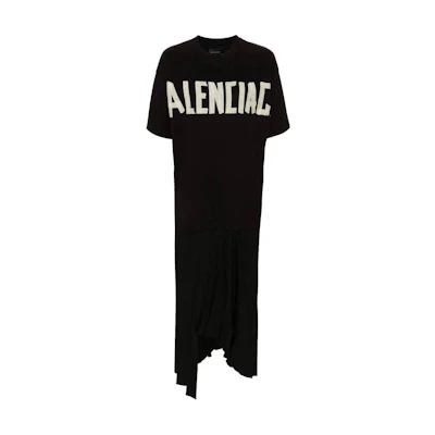 (Women) Balenciaga Oversized Black T-Shirt Dress with Logo Print. 790651TPO381000
