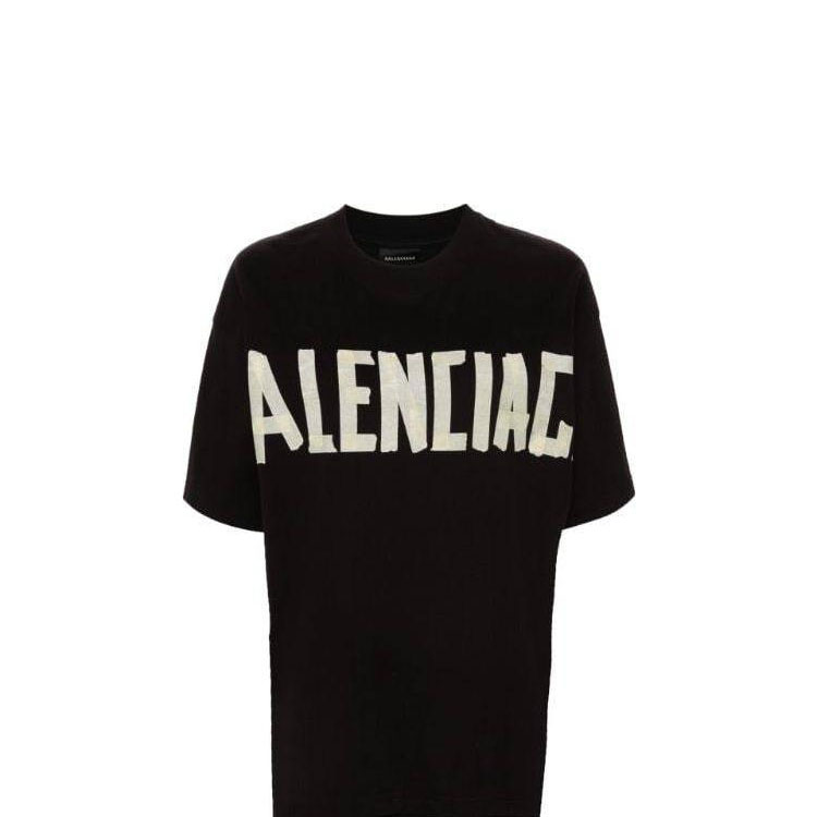 Sizing (W) 발렌시아가 오버사이즈 블랙 로고 프린트 티셔츠 원피스. 790651TPO381000