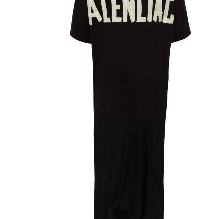 Cheap (W) 발렌시아가 오버사이즈 블랙 로고 프린트 티셔츠 원피스. 790651TPO381000