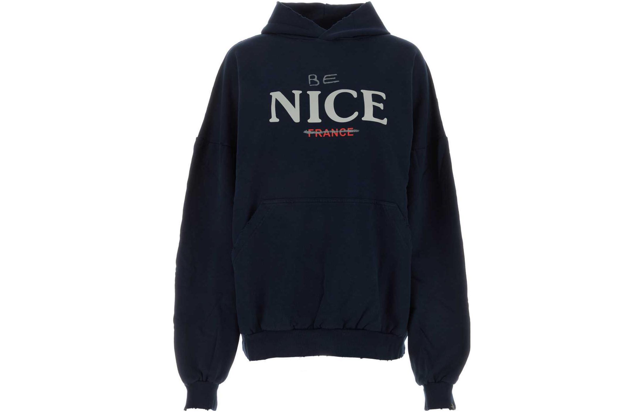 (Women) Balenciaga  Oversized Letter Hoodie in Navy Blue. 761458TPVE54140