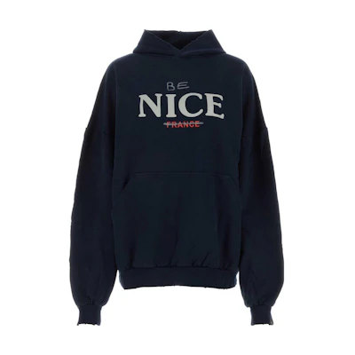 (Women) Balenciaga Oversized Letter Hoodie in Navy Blue. 761458TPVE54140