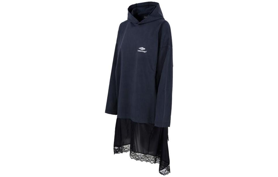 (Women) Balenciaga  Oversized Letter Print Hoodie Navy Blue Pullover Sweatshirt 768077TOVH91569 圖 4