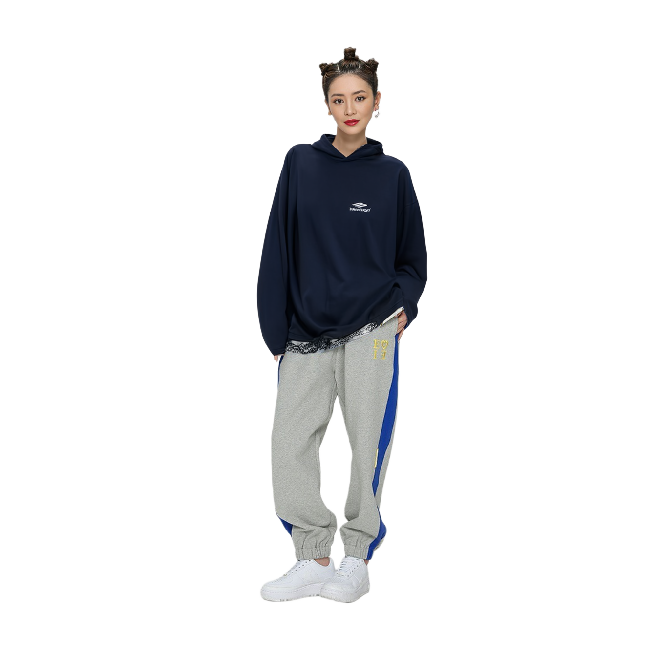 (Women) Balenciaga  Oversized Letter Print Hoodie Navy Blue Pullover Sweatshirt 768077TOVH91569 圖 5