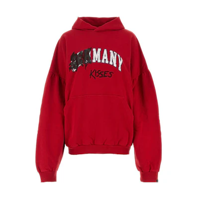 (Women) Balenciaga Oversized Red Hoodie with Letter Logo. 761458TPVE36303