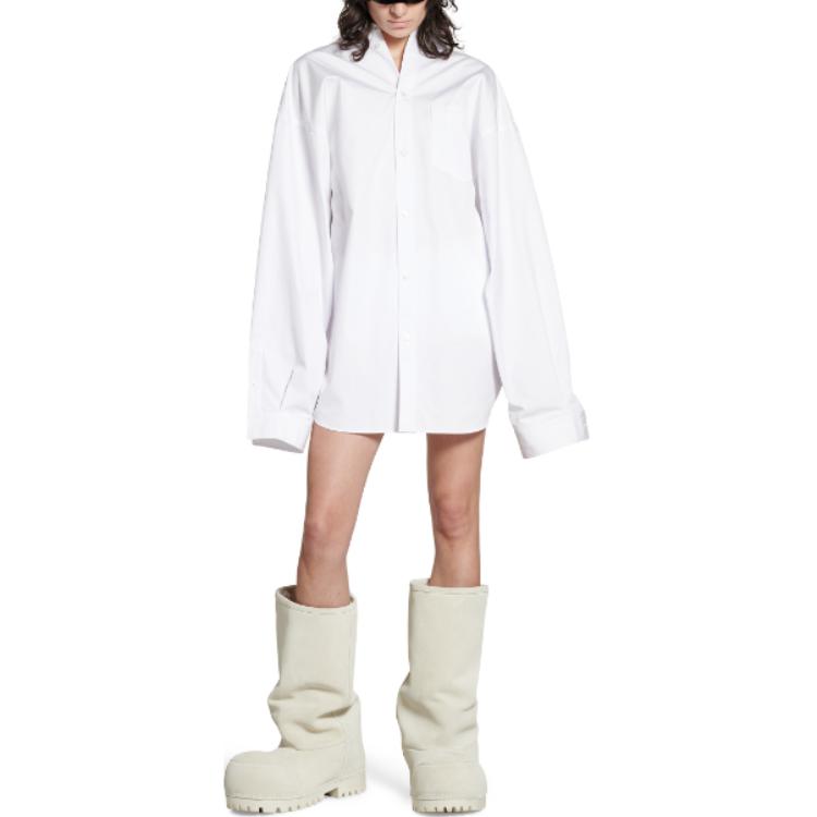 Shop (Women) Balenciaga  Oversized Single-Breasted Long-Sleeve Shirt White 790945TQM059000