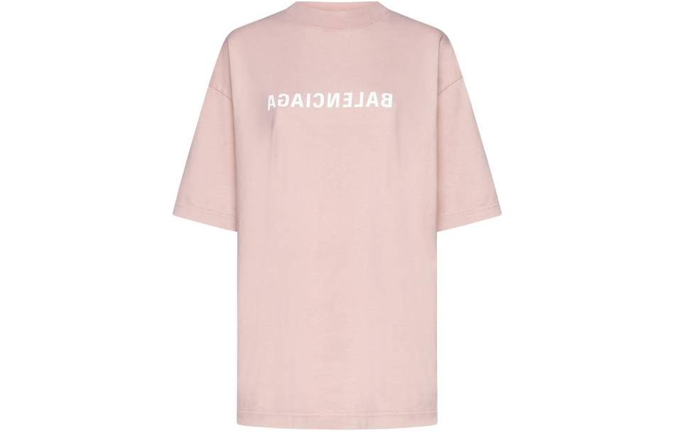 (Women) Balenciaga  Pink Letter Print Crewneck Oversized Fit T-Shirt. 764235TNVV85708
