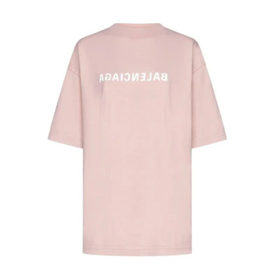(Women) Balenciaga Pink Letter Print Crewneck Oversized Fit T-Shirt. 764235TNVV85708