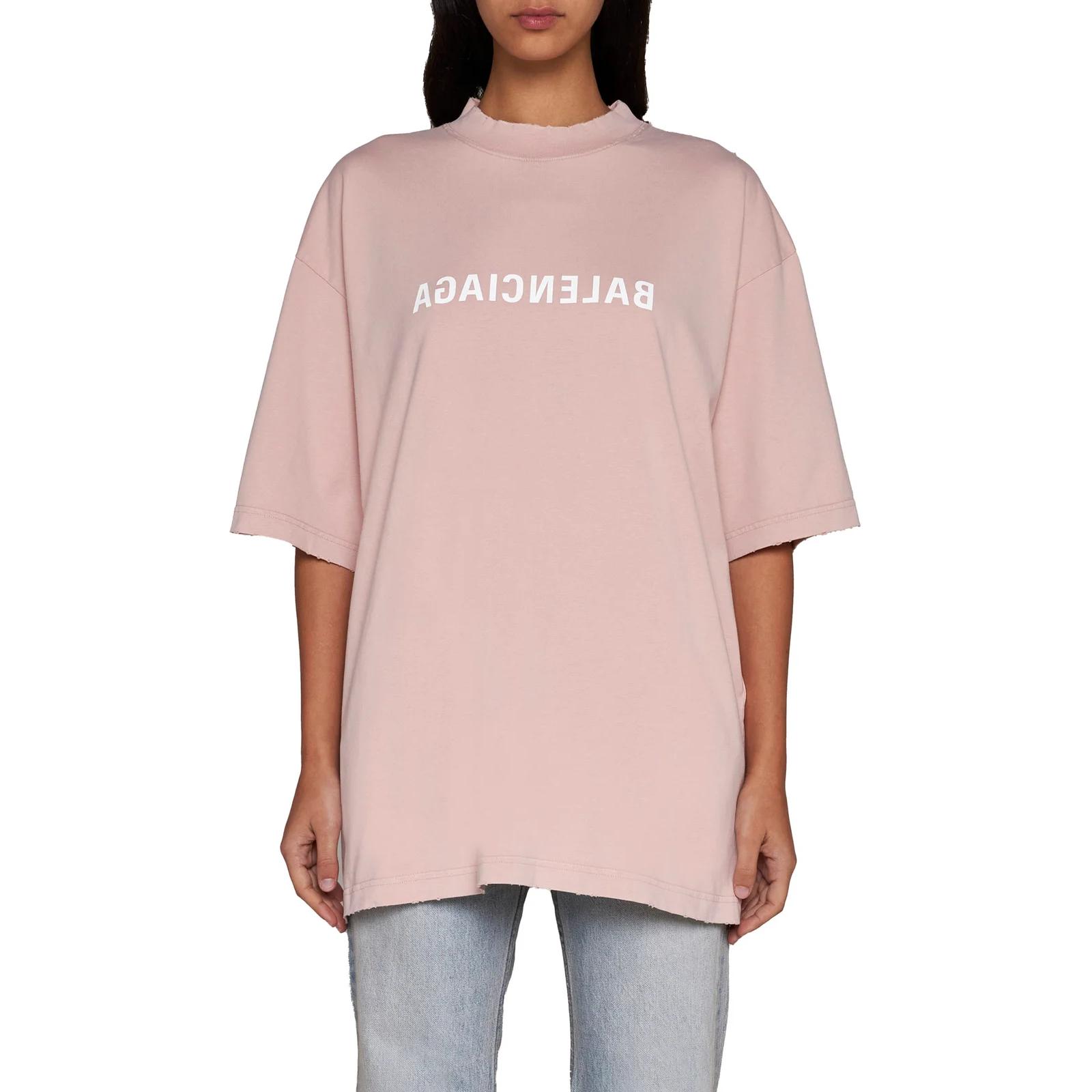 Shop (W) Balenciaga 粉色字母印花宽松版型圆领T恤. 764235TNVV85708