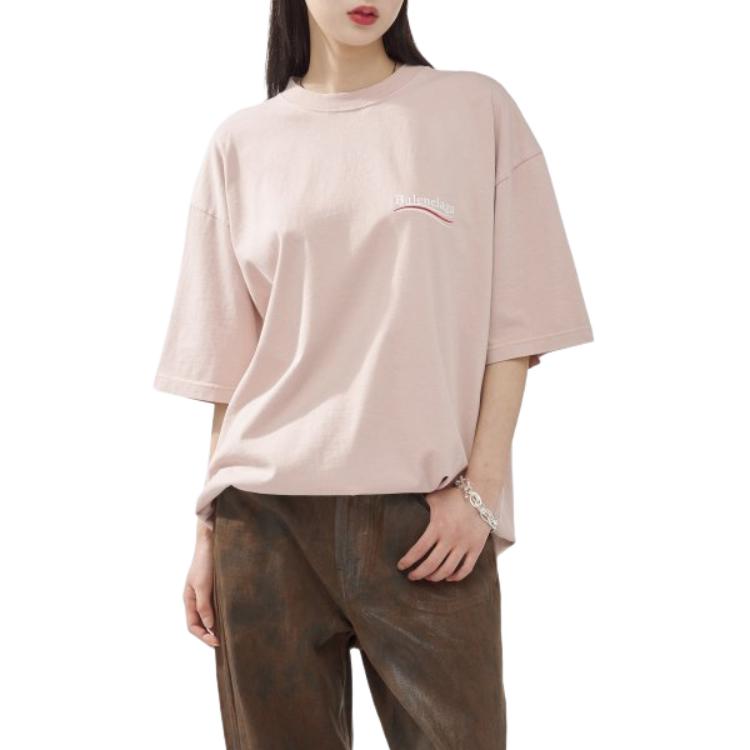 Details for (Women) Balenciaga  Pink Letter Print Crewneck T-Shirt Regular Fit. 641655TKVJ11764