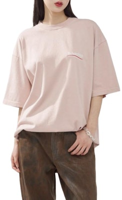 (Women) Balenciaga Pink Letter Print Crewneck T-Shirt Regular Fit. 641655TKVJ11764 Details for (Women) Balenciaga Pink Letter Print Crewneck T-Shirt Regular Fit. 641655TKVJ11764