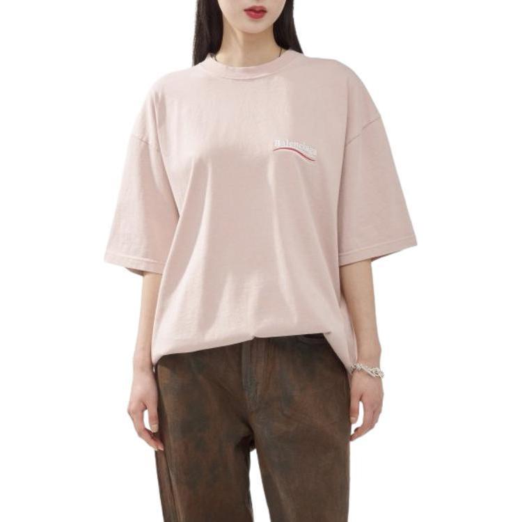 Sizing (Women) Balenciaga  Pink Letter Print Crewneck T-Shirt Regular Fit. 641655TKVJ11764