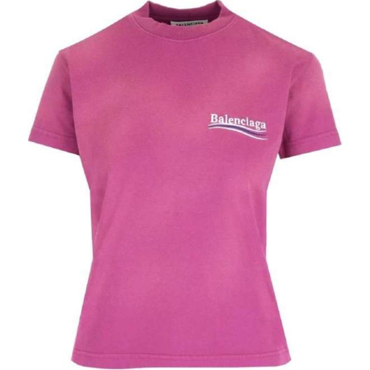 (Women) Balenciaga  Pink Logo Print Crewneck Regular Fit T-Shirt. 612964TJVF75713