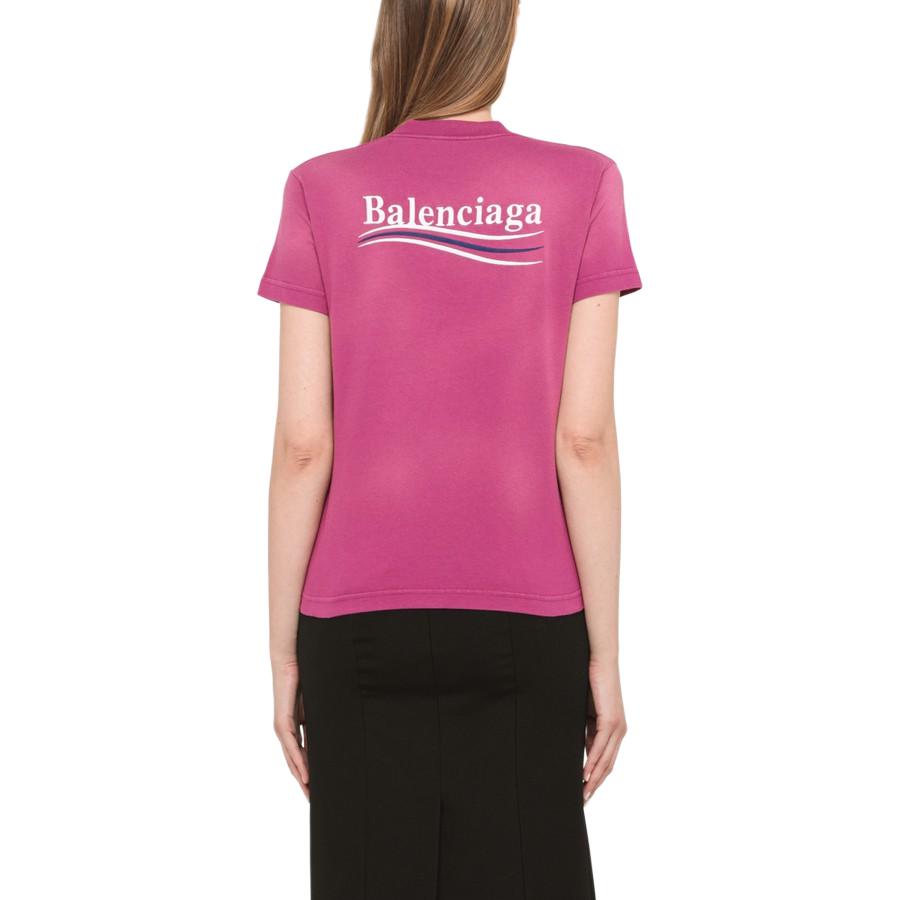 Shop (W) Balenciaga 粉紅標誌印花圓領常規版型T恤 612964TJVF75713