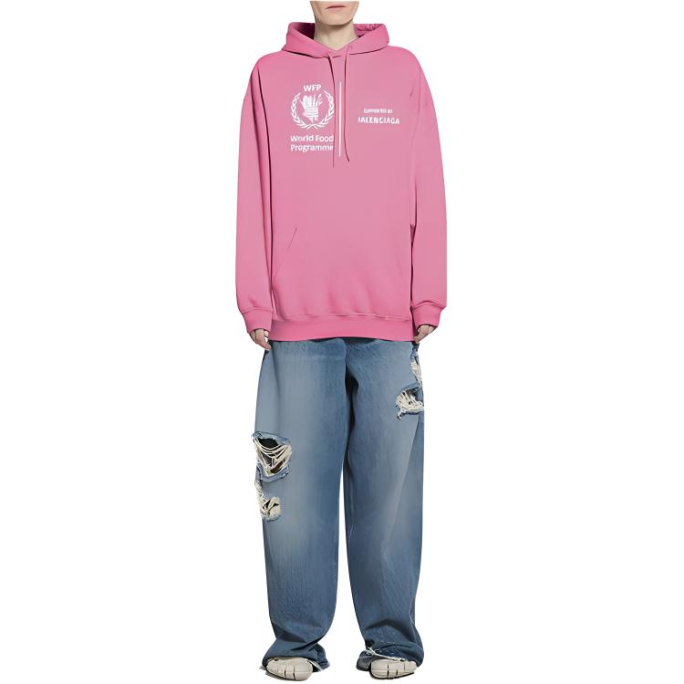 (Women) Balenciaga  Pink Logo Print Hoodie Long Sleeve Oversized Fit. 570792-TJVK4-5621 圖 4
