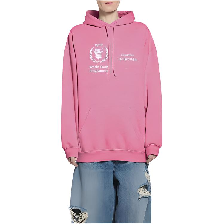(Women) Balenciaga  Pink Logo Print Hoodie Long Sleeve Oversized Fit. 570792-TJVK4-5621 圖 5
