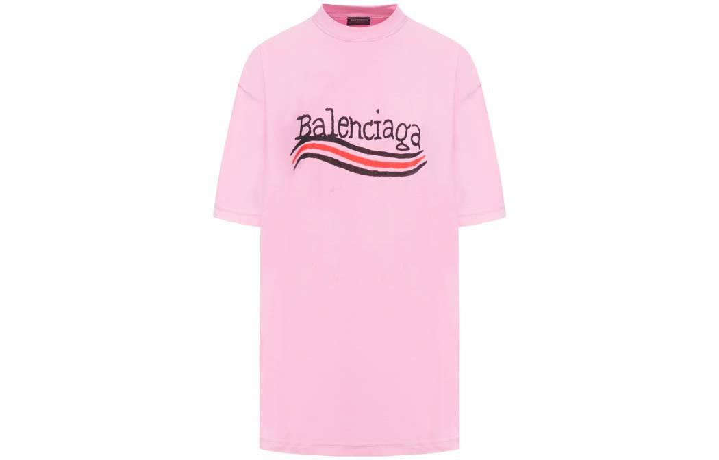 (Women) Balenciaga  Pink Logo Printed Oversized Short Sleeve T-Shirt. 720198TNVE71715