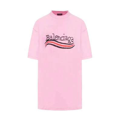 (Women) Balenciaga Pink Logo Printed Oversized Short Sleeve T-Shirt. 720198TNVE71715