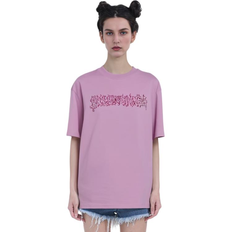Lookbook (Women) Balenciaga  Pink Loose Fit Logo Graphic Oversized T-Shirt. 641655LNYTPVQ15960