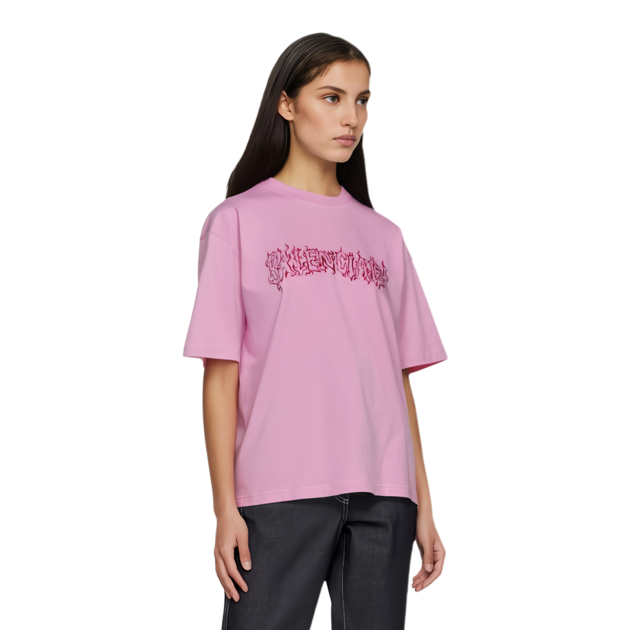 Shop (Women) Balenciaga  Pink Loose Fit Logo Graphic Oversized T-Shirt. 641655LNYTPVQ15960