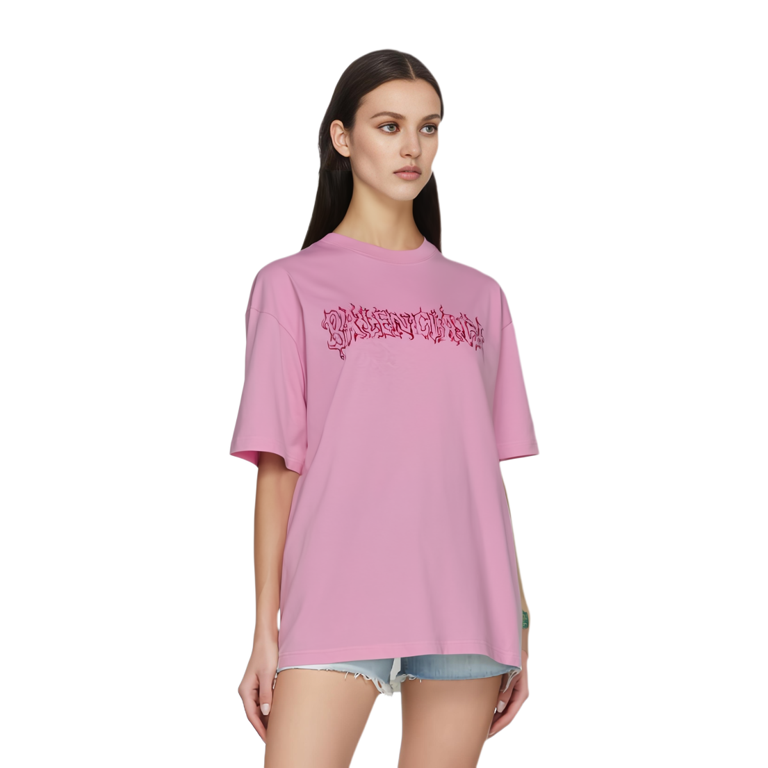 Purchase (Women) Balenciaga  Pink Loose Fit Logo Graphic Oversized T-Shirt. 641655LNYTPVQ15960