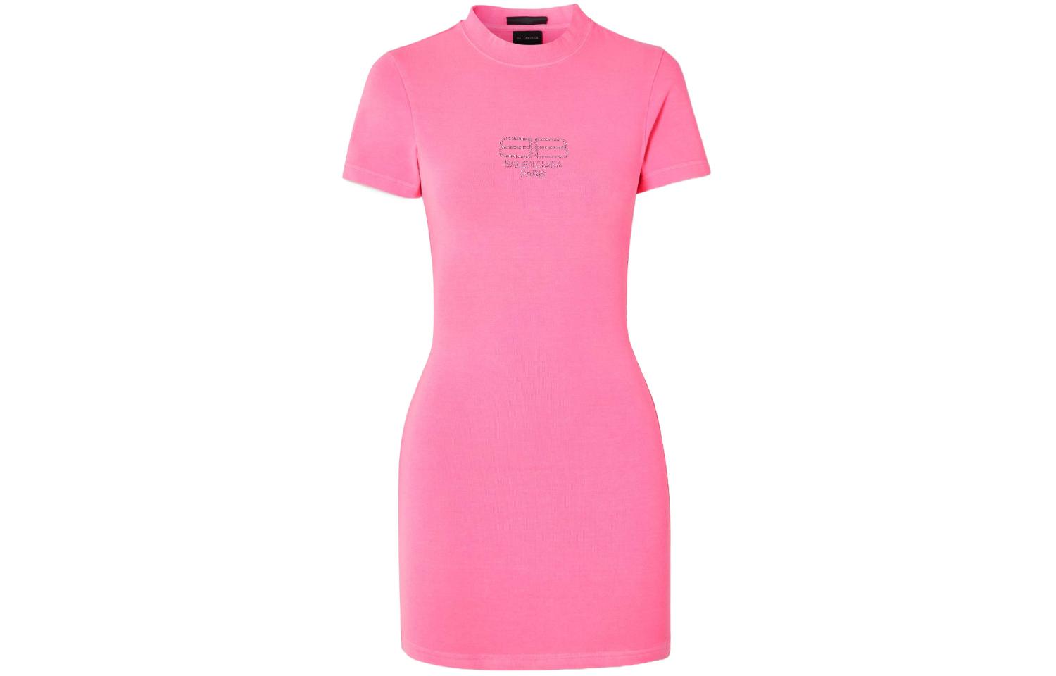 (Women) Balenciaga  Pink Slim Fit Short Sleeve Mini Dress. 1647597311187915