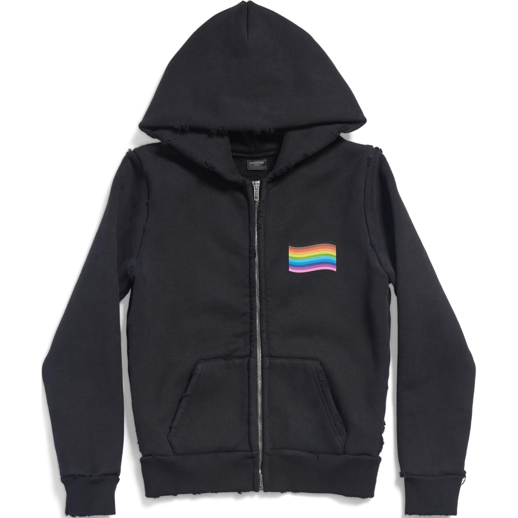 (Women) Balenciaga  Rainbow Flag Zip Hoodie Jacket Black 788243TQVH91083