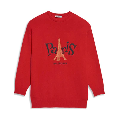 (Women) Balenciaga Red Eiffel Tower Knit Pullover Sweater. 595117T41009106