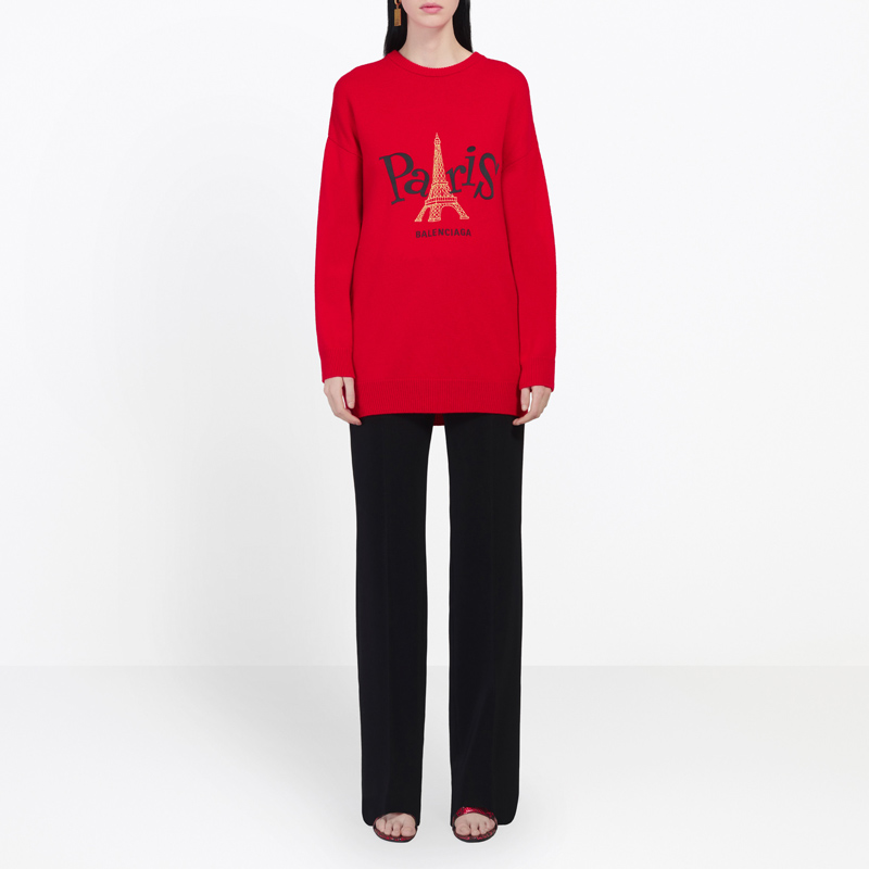Shop (Women) Balenciaga  Red Eiffel Tower Knit Pullover Sweater. 595117T41009106