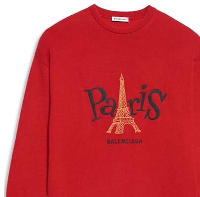 (Women) Balenciaga Red Eiffel Tower Knit Pullover Sweater. 595117T41009106 Details for (Women) Balenciaga Red Eiffel Tower Knit Pullover Sweater. 595117T41009106