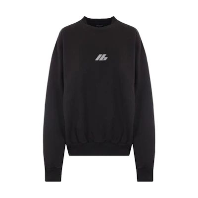 (Women) Balenciaga Reflective Logo Crewneck Sweatshirt Oversized Fit Black 697869TQVT81083