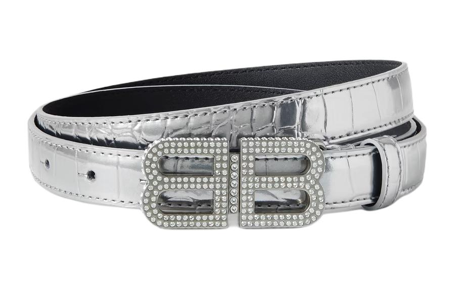 (Women) Balenciaga  Silver Belt with Crocodile Embossed Detailing. 1647597301844244