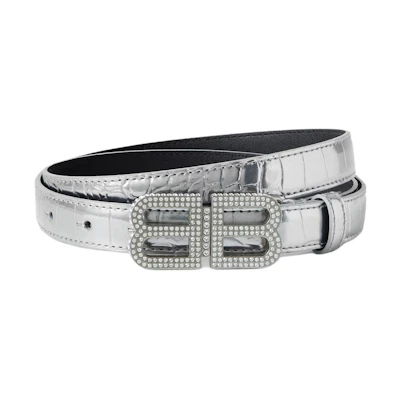 (Women) Balenciaga Silver Belt with Crocodile Embossed Detailing. 1647597301844244