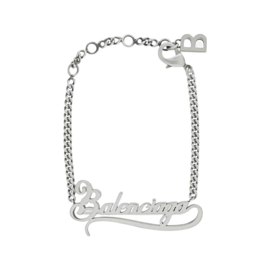 (Women) Balenciaga  Silver Bracelet with Logo Accent in Brass. 674579TZ99I