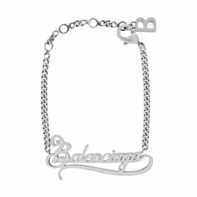 (Women) Balenciaga Silver Bracelet with Logo Accent in Brass. 674579TZ99I
