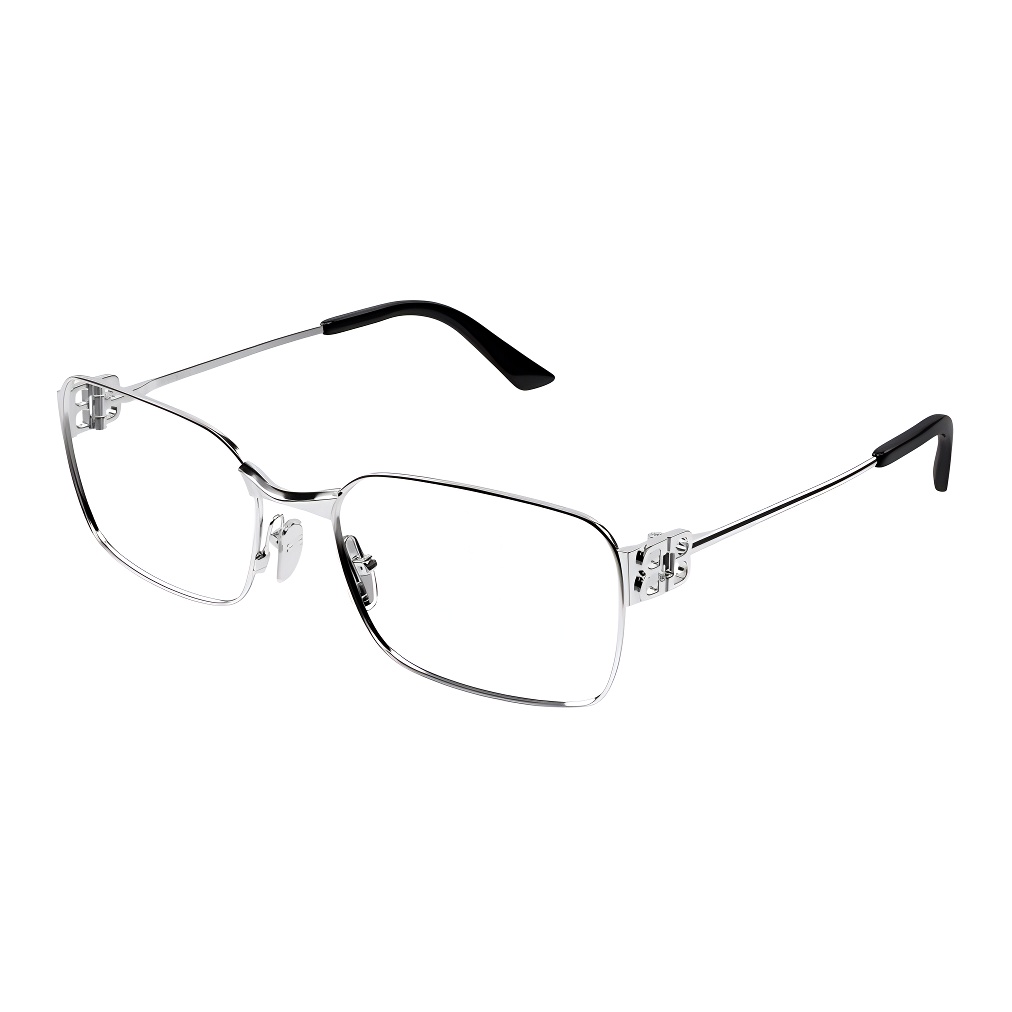 (Women) Balenciaga  Silver Rectangular Metal Optical Glasses BB0340O002