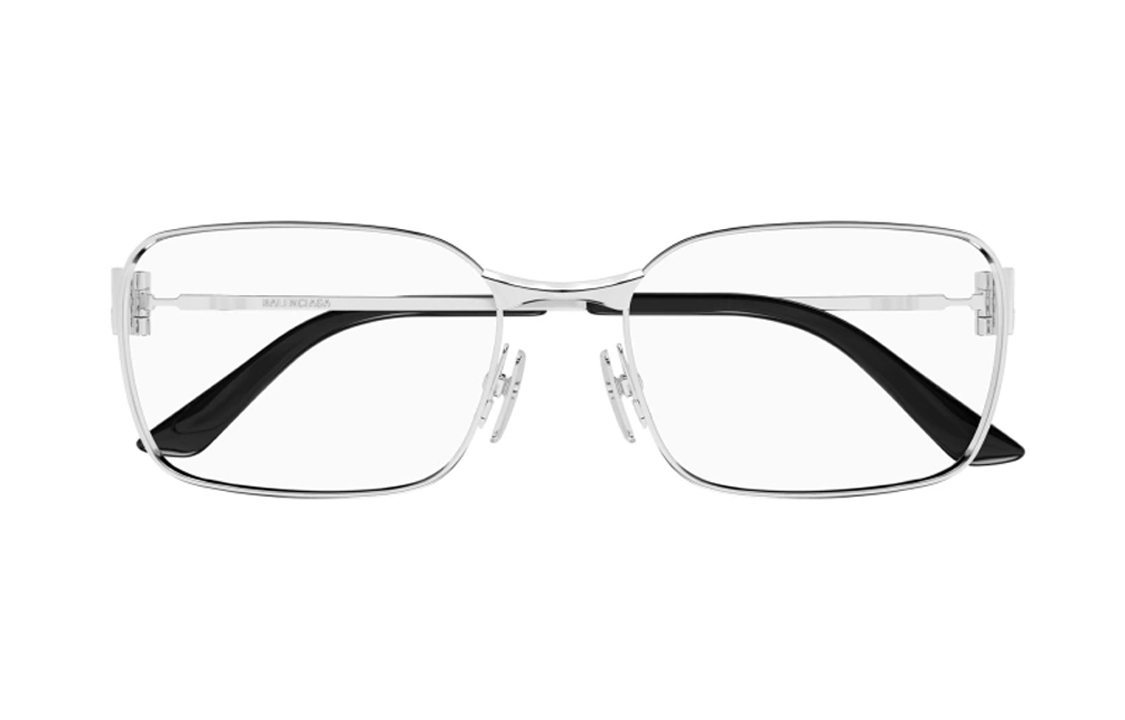 Lookbook (W) バレンシアガ シルバー 長方形 メタル オプティカル メガネ BB0340O002
