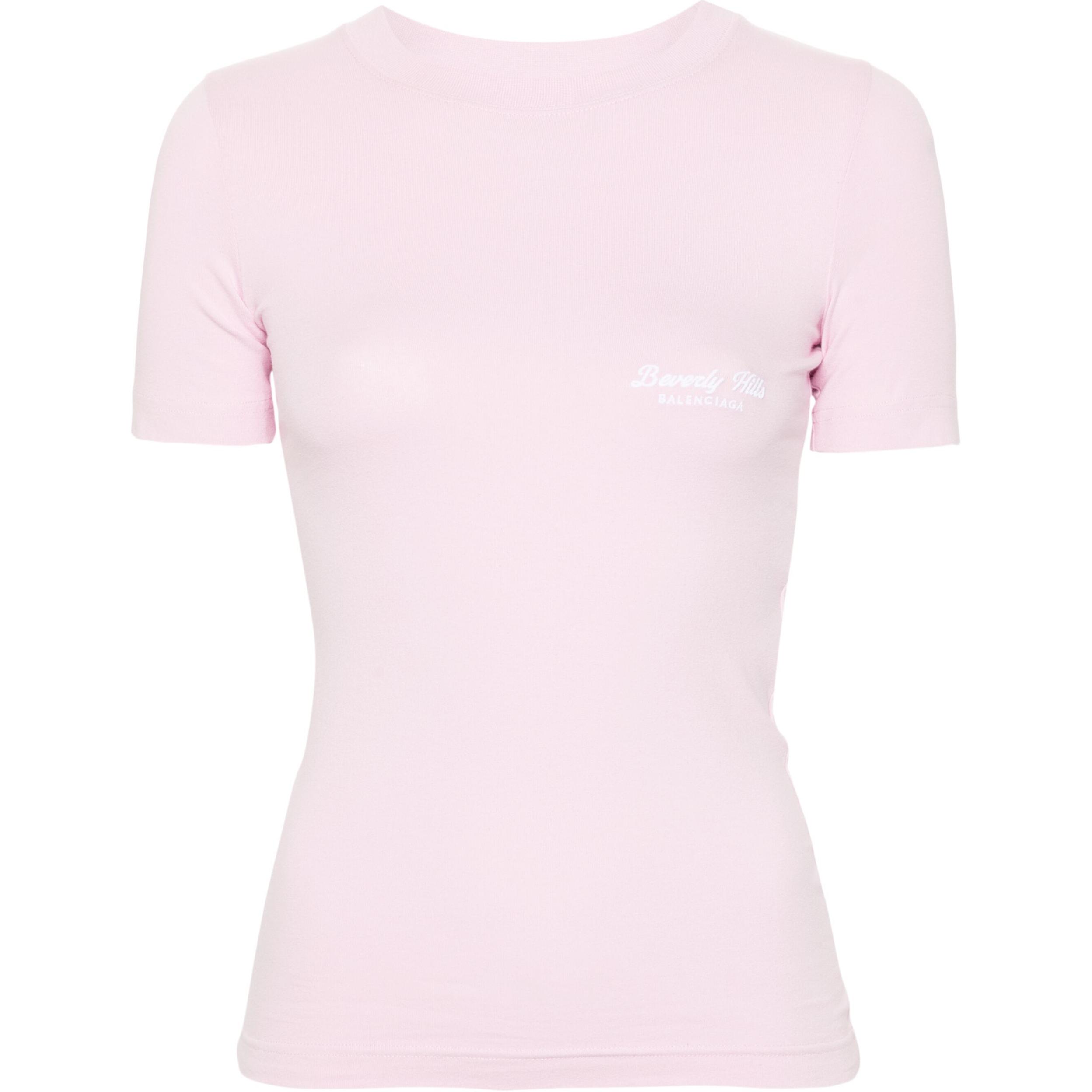 (Women) Balenciaga  Slim Fit Pink Crewneck Short Sleeve T-Shirt. 768075TQVS55708