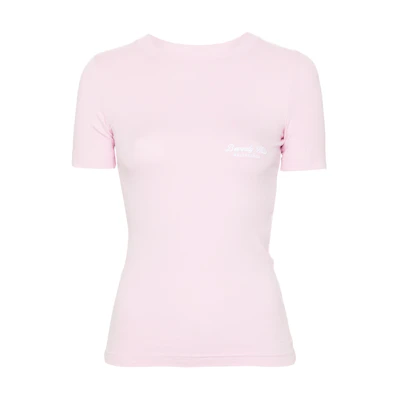 (Women) Balenciaga Slim Fit Pink Crewneck Short Sleeve T-Shirt. 768075TQVS55708