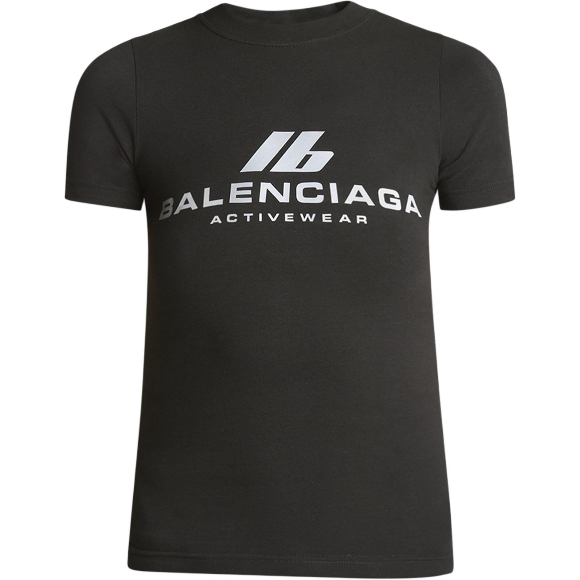 (Women) Balenciaga  Slim Fit Short Sleeve Logo Print T-Shirt Black. 768075TQVU11083