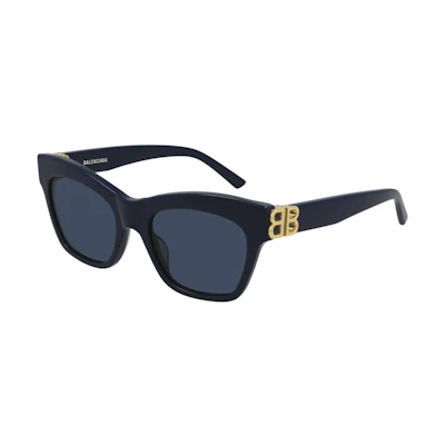 (Women) Balenciaga Square Acetate Sunglasses with Logo Temple - Dark Blue. BB0132S007