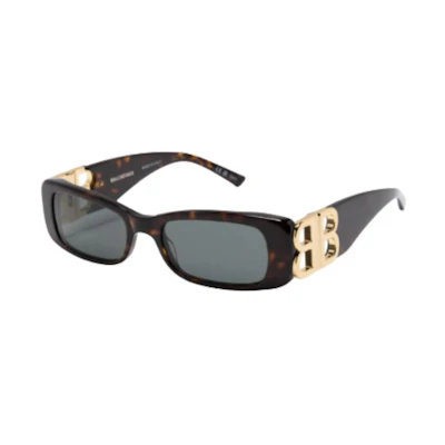 (Women) Balenciaga Square Brown Metal Acetate Sunglasses with Logo Detail. BAL78GCGWHT