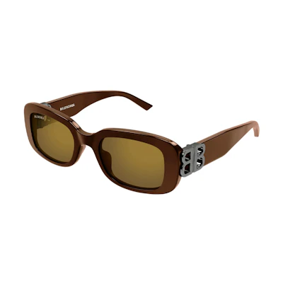 (Women) Balenciaga Square Brown Sunglasses with Letter Cutout Temples. BB0310SK004